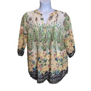 Figueroa & Flower Womens Multicolor Paisley Floral Blouse Sz 2X Whimsical Boho